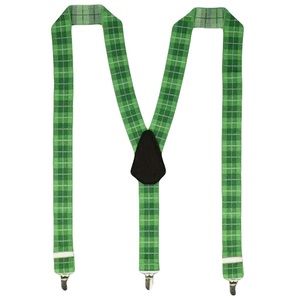 Luck to you St. Patrick's Day Green Gingham Plaid Suspenders NEW